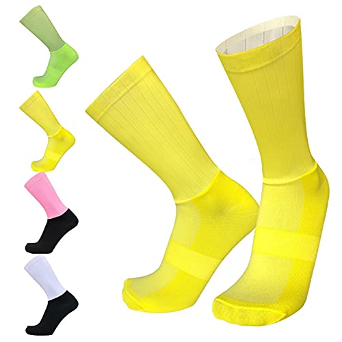 Calcetines de Ciclismo de Silicona Antideslizante Bicicleta Racing Aero Calcetines al Aire Libre Running Socks Socks (Color : A White, Size : For Adults)