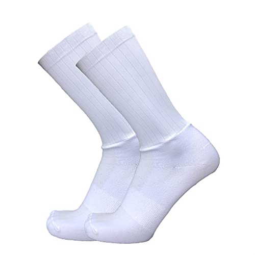 Calcetines de Ciclismo de Silicona Antideslizante Bicicleta Racing Aero Calcetines al Aire Libre Running Socks Socks (Color : A White, Size : For Adults)