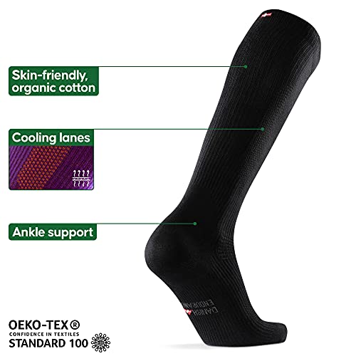 Calcetines de Compresión de Algodón Orgánico, para Mujer y Hombre, para Deporte, Running, Varices, Recuperación, Embarazo, Circulación Sanguínea, Vuelos, Trombosis, Enfermeras, Médicos, 1 y 3 Pares (Negro, EU 39-42)