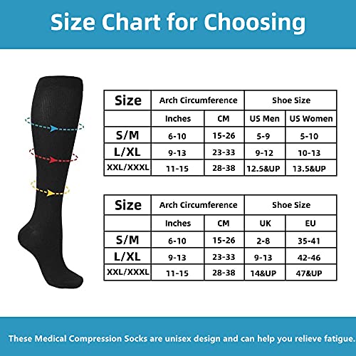 Calcetines de compresión para mujeres y hombres, 7 pares de medias de compresión médicas 15-20 mmHg Calcetines de soporte para atletismo, venas varicosas, correr, ciclismo, senderismo, vuelo