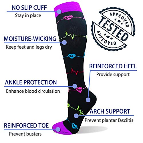 Calcetines de compresión para mujeres y hombres: los mejores calcetines médicos, para correr, enfermería, circulación y recuperación, senderismo, viajes y vuelo, 20-25 mmHg 01-multicolor-3 pairs L/XL