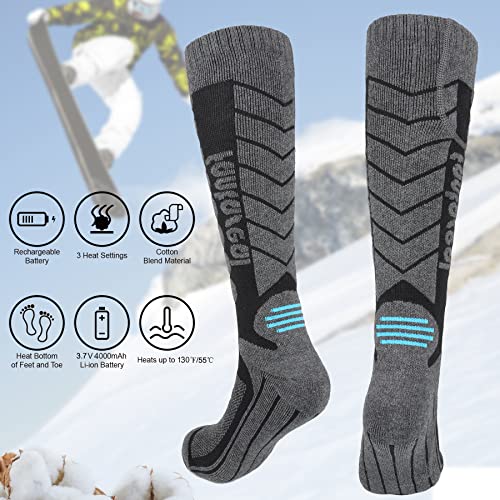 Calcetines Electricos Calefactables Termicos Frio Extremo Mujer y Hombre Invierno, Perdurable Electricidad y Calor Instantáneo con 2x4000mAh Batería Recargables, Deporte Cilismo Camping Esqui Pesca