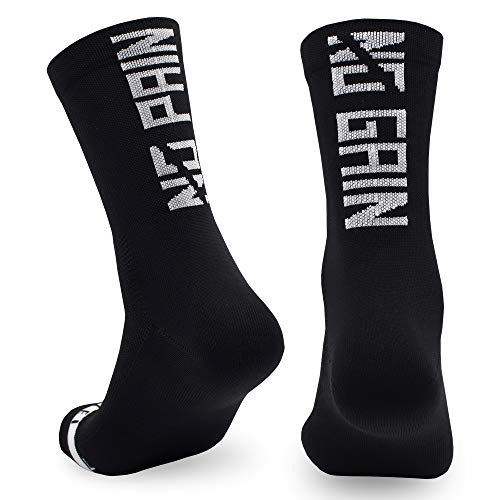 Calcetines para Ciclismo, MTB y Running de Caña Alta para Hombre y Mujer – No Pain No Gain Black (S-M)