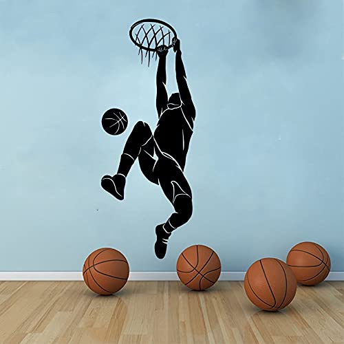 Calcomanía de pared de baloncesto Dunk Stunt jugador de baloncesto calcomanía deportiva de pared para habitación de niño vinilo decoración del hogar Mural A3 56x22cm