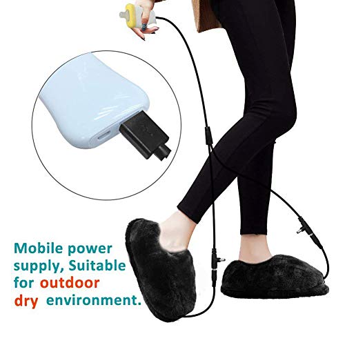 Calentador eléctrico de pies, suaves zapatillas de invierno de felpa calefactadas, con carga USB