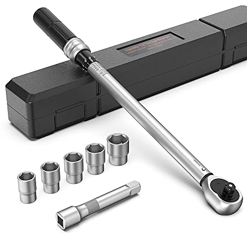 Calibrar Llave Dinamométrica 1/2", 30-210 Nm Llave de Torque, ±4% Alta Precisión, Escala Doble, con Juego de Llaves de vaso, Barra de Extensión, caja de Almacenamiento (1/2)