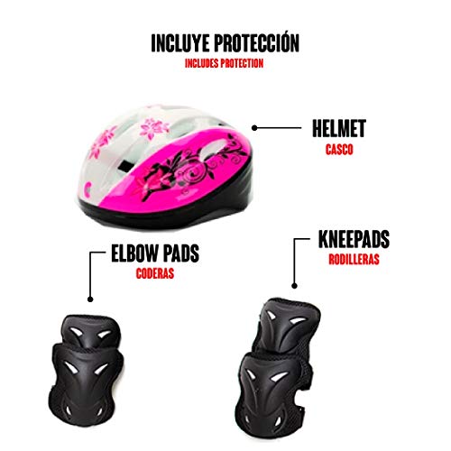 Calma Dragon Patinete YX-S49 Scooter 3 en 1, Tres Ruedas de LED, Altura Ajustable con Cesta de Mariquita, para Niños y Niñas, con Protección de Regalo (Rosa)