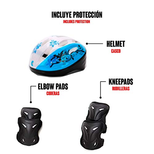 Calma Dragon Patinete YX-S49 Scooter 3 en 1, Tres Ruedas de LED, Altura Ajustable con Cesta de Mariquita, para Niños y Niñas, con Protección de Regalo (Celeste)