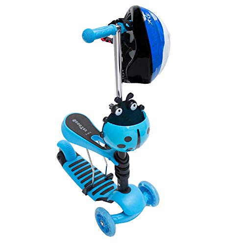 Calma Dragon Patinete YX-S49 Scooter 3 en 1, Tres Ruedas de LED, Altura Ajustable con Cesta de Mariquita, para Niños y Niñas, con Protección de Regalo (Celeste)