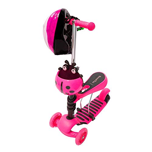 Calma Dragon Patinete YX-S49 Scooter 3 en 1, Tres Ruedas de LED, Altura Ajustable con Cesta de Mariquita, para Niños y Niñas, con Protección de Regalo (Rosa)