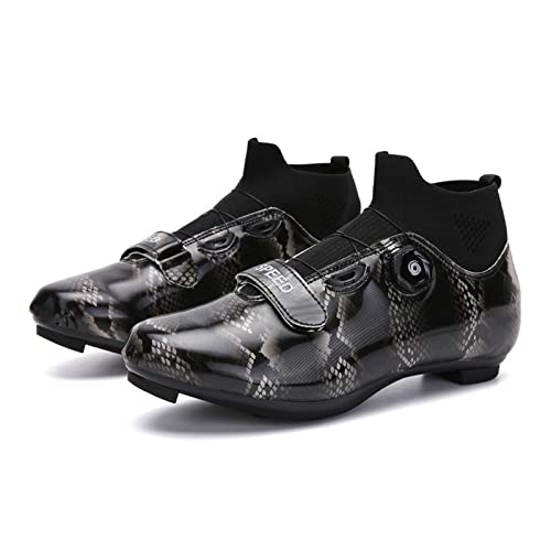 Calzado Ciclismo para Hombre, Zapatos De Bicicleta MTB De Bicicleta De Carretera con Patrón De Piel De Serpiente, Spin Shoestring Compatible SPD Look Delta Cycle Riding Cleat (Black,42)