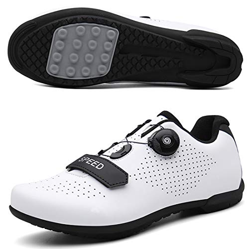 Calzado De Ciclismo Calzado De Ciclismo Sin Bloqueo Calzado Casual Unisex Buena Transpirabilidad Zapatillas De Bicicleta con Fondo Resistente Al Desgaste (43,Blanco)