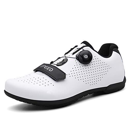 Calzado De Ciclismo Calzado De Ciclismo Sin Bloqueo Calzado Casual Unisex Buena Transpirabilidad Zapatillas De Bicicleta con Fondo Resistente Al Desgaste (43,Blanco)