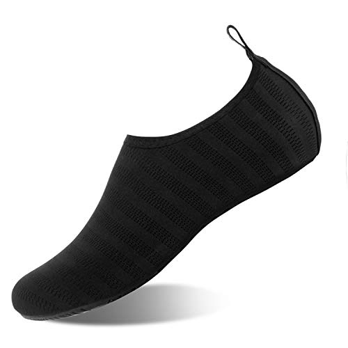 Calzado para Agua Descalzo, de Secado rápido, sin Cordones, Calcetines acuáticos para Yoga, Playa, Surf y natación(Negro LXY,44-45 EU)