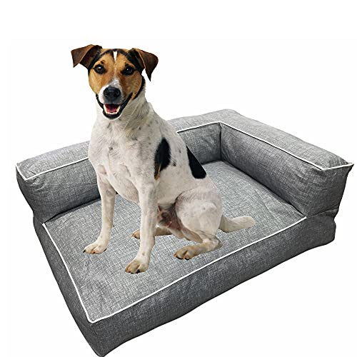 Cama Colchoneta Sofá para Perro Pequeño o Mediano con Funda Desenfundable, Lavable Y Revestimiento Impermeable - Cojín Perro con Copos Viscoelástica, Gris , Talla S