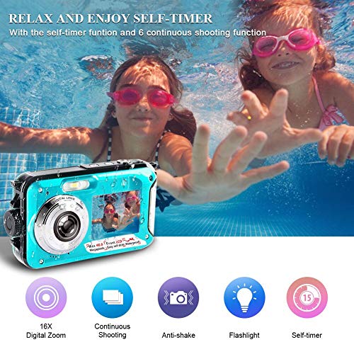 Camara Acuatica 2.7K Camara Acuatica Sumergible a Prueba de Agua 48 MP Camara Fotos Acuatica videocámara a Prueba de Agua Pantalla Dual Pantalla LCD a Todo Color Pantalla de Video Selfie