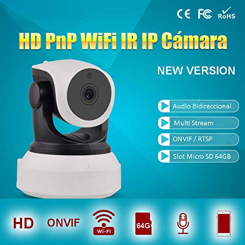 Cámara IP WiFi HD para la vigilancia de interiores con sensor de movimiento y visión nocturna, compatible con iOS y Android. DIYtech (P2P, Pan/Tilt, ONVIF, slot micro SD) Nueva versión