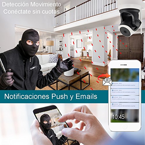 Cámara IP WiFi HD para la vigilancia de interiores con sensor de movimiento y visión nocturna, compatible con iOS y Android. DIYtech (P2P, Pan/Tilt, ONVIF, slot micro SD) Nueva versión