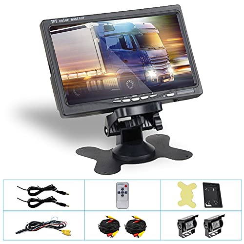 Camara Trasera Camion - Podofo Cámaras de Marcha Atrás Resistente al Agua 7 Pulgadas TFT LCD Monitor + 2 x Cámaras de Visión Trasera IR LED Visión Nocturna para Camiones Bus RV