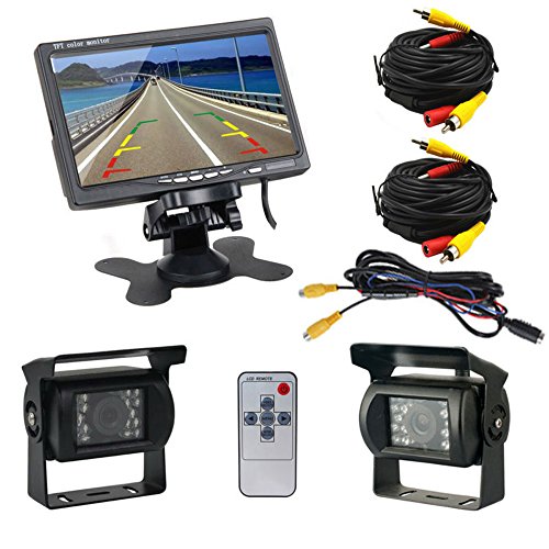 Camara Trasera Camion - Podofo Cámaras de Marcha Atrás Resistente al Agua 7 Pulgadas TFT LCD Monitor + 2 x Cámaras de Visión Trasera IR LED Visión Nocturna para Camiones Bus RV