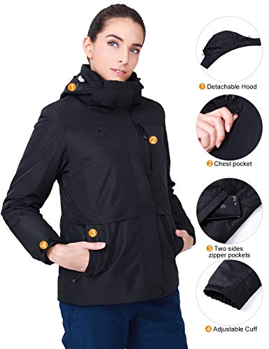 CAMEL CRWON 3 en 1 Chaqueta de Esquí Mujer Impermeable Chaqueta de Invierno con Capucha a Prueba de Viento con Abrigo de Forro Polar