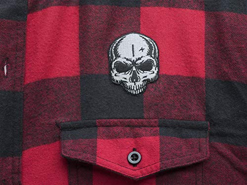 Camisa de Franela a Cuadros: Calavera con Bordado - Moto Biker Skull Metal - Regalo Hombre-s y Mujer-es - Camisa Leñador Retro Trabajo Casual Lumberjack Urban Recreo - Manga Larga (3XL)