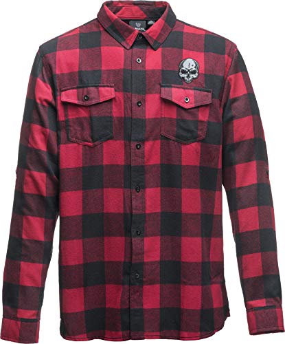 Camisa de Franela a Cuadros: Calavera con Bordado - Moto Biker Skull Metal - Regalo Hombre-s y Mujer-es - Camisa Leñador Retro Trabajo Casual Lumberjack Urban Recreo - Manga Larga (3XL)