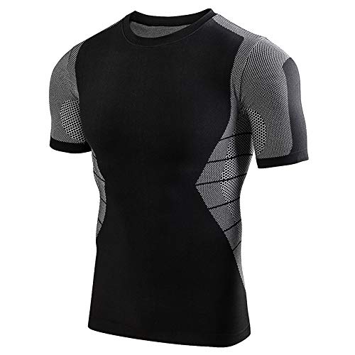 Camiseta de Compresión de Manga Larga Hombre Camiseta Deporte Manga Larga Top Deportiva para Correr Transpirable Secado Rápido para Fitness Running Ciclismo Correr Gym Entrenamiento (Gris Oscuro, M)