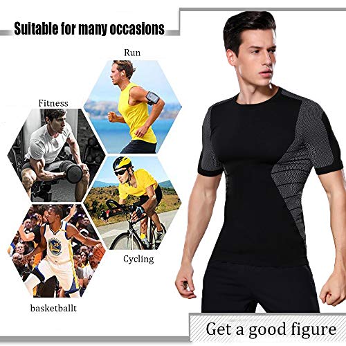 Camiseta de Compresión de Manga Larga Hombre Camiseta Deporte Manga Larga Top Deportiva para Correr Transpirable Secado Rápido para Fitness Running Ciclismo Correr Gym Entrenamiento (Gris Oscuro, M)