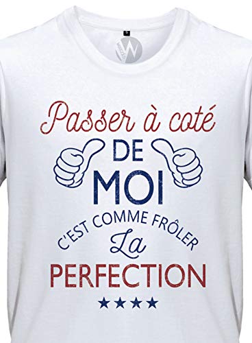 Camiseta de Manga Corta para Hombre, diseño con Texto en inglés Slogan Humour si tu Deseos Frôler La Perfection Blanco XXL