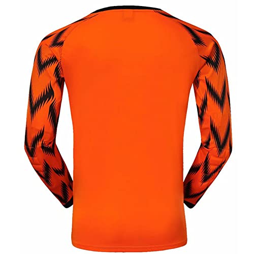 Camiseta de Portero de Fútbol para Adultos y niños, Traje Uniforme de Portero de fútbol Pantalones de Manga Larga,Diseño Engrosado de Pecho y Rodilla, protección anticolisión,Orange,3XS