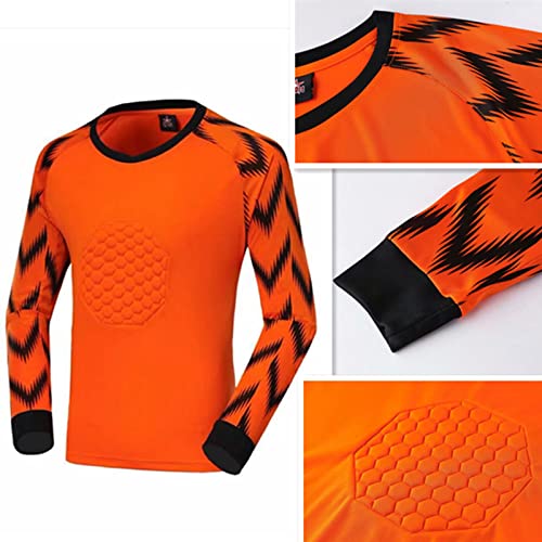 Camiseta de Portero de Fútbol para Adultos y niños, Traje Uniforme de Portero de fútbol Pantalones de Manga Larga,Diseño Engrosado de Pecho y Rodilla, protección anticolisión,Orange,3XS