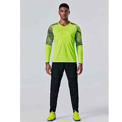 Camiseta de Portero de Fútbol para Unisex Adultos, Poliéster Traje Uniforme de Portero Pantalones de Manga Larga,Diseño Engrosado de Pecho y Rodilla, protección anticolisión,Green,S