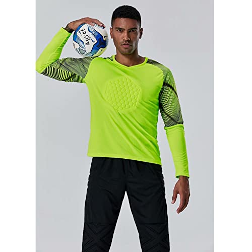 Camiseta de Portero de Fútbol para Unisex Adultos, Poliéster Traje Uniforme de Portero Pantalones de Manga Larga,Diseño Engrosado de Pecho y Rodilla, protección anticolisión,Green,S