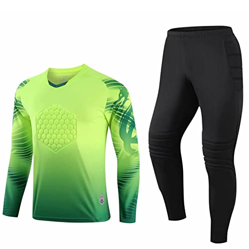 Camiseta de Portero de Fútbol para Unisex Adultos, Traje Uniforme de Portero de fútbol Pantalones de Manga Larga,Diseño Engrosado de Pecho y Rodilla, protección anticolisión,D,M