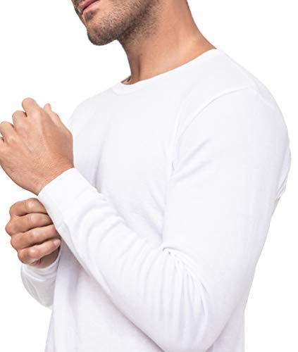Camiseta Interior Térmica Algodón Manga Larga Hombre Cuello Redondo Colores Lisos (Blanco, M)