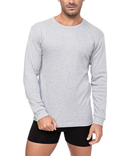 Camiseta Interior Térmica Algodón Manga Larga Hombre Cuello Redondo Colores Lisos (Gris, M)