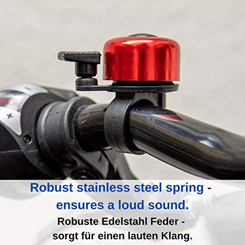 Campana de bicicleta fuerte en rojo, para manillares de 21 mm-25 mm, con tornillo para fijación, campana transparente para bicicletas, bocina universal de bicicleta en múltiples colores, accesorios