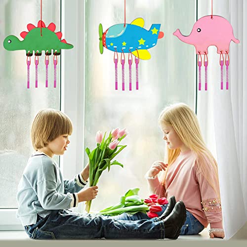 Campanas de Viento de Madera para Niños, 8 Piezas Campanas de Viento, Kit de Manualidades para Niños, Carrillon de Viento Exterior, para Que los Niños Decoren Pinten y Exhiban (8)