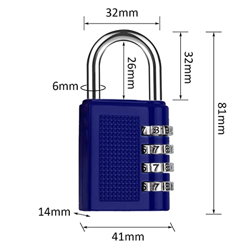 Candado Combinacion, Impermeable Candado Maleta 4 Digitos 2 pieza Azul Aleación de Zinc Candados de Servicio Pesado para Taquilla Gimnasio, Archivadores, Caja De Herramientas