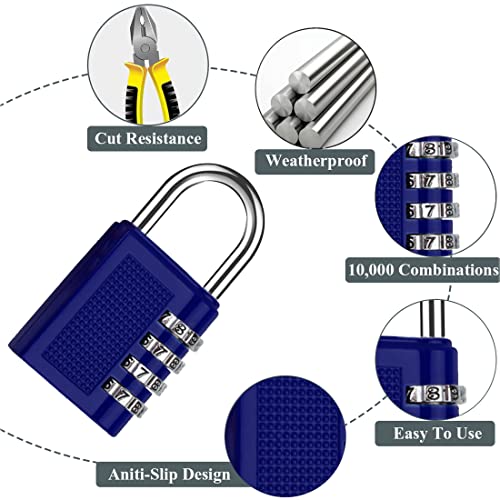 Candado Combinacion, Impermeable Candado Maleta 4 Digitos 2 pieza Azul Aleación de Zinc Candados de Servicio Pesado para Taquilla Gimnasio, Archivadores, Caja De Herramientas