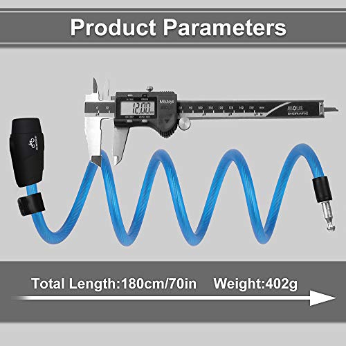 Candado de Bicicleta,180cm Bloqueo de la Bicicleta,Candado Ligero de Cable en Espiral Bicicleta,para Bicicleta al Aire Libre Ciclismo Scooter Rejas y Otros Artículos Que se Deben Asegurar,1.8M(Azul)