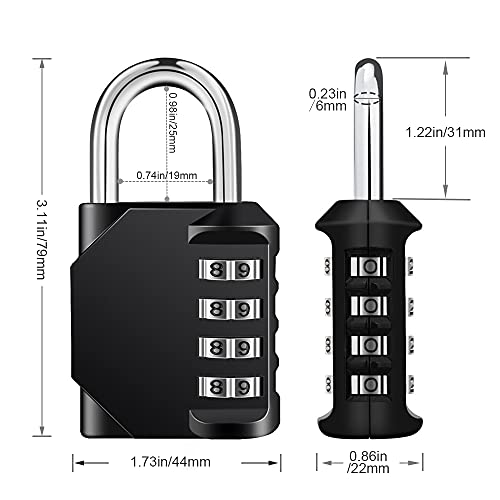 Candado de combinación, candado de casillero de 4 dígitos, candado de gimnasio, candado de escuela, candado de combinación al aire libre para puertas, puertas (negro)