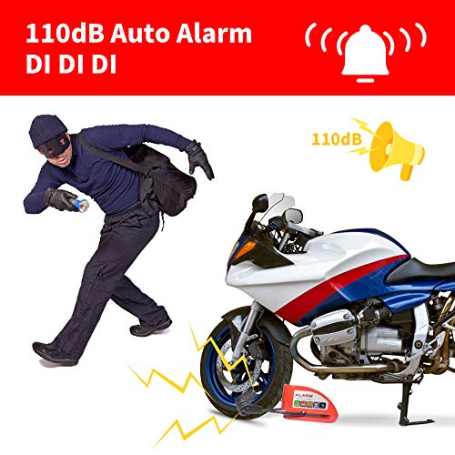 Candado Disco Moto con 1.5M Cable 7mm Alarma 110DB Dispositivos Freno Antirrobo Impermeable Candado Moto y Candado Bolsa de Disco para Motos Motocicletas Bicicletas