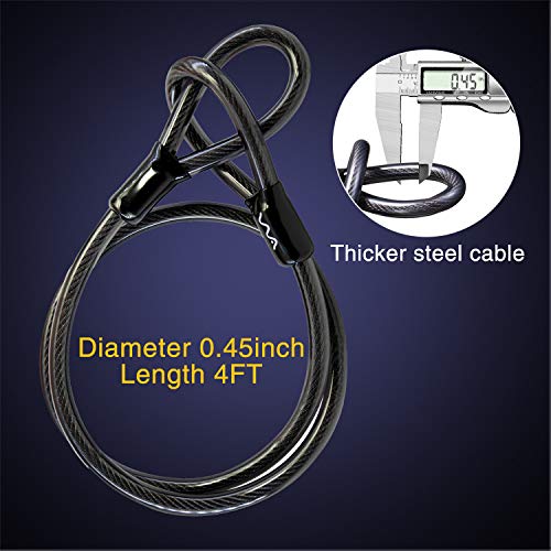 Candado en U para bicicleta, 20 mm, combinación de alta resistencia, cable de seguridad de 4 pies de longitud con soporte de montaje resistente y llave antirrobo para bicicleta