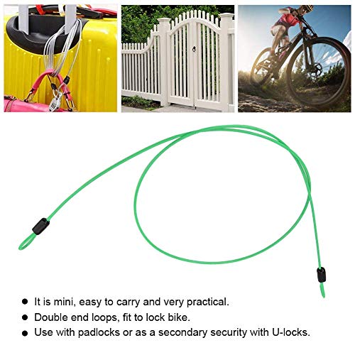 Candado para Bicicleta, Cable de acero de seguridad, Cable doble de seguridad de acero inoxidable para bicicleta, Cable de bucle para bicicleta portátil (Green )