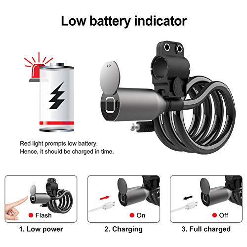 Candado para bicicleta de Blumway, bloqueo inteligente de huellas dactilares, cable de acero inoxidable sin llave, 1,5 m, impermeable, antirrobo