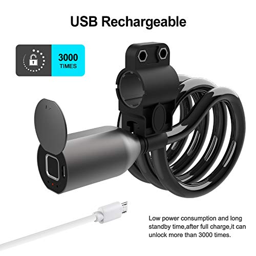 Candado para bicicleta de Blumway, bloqueo inteligente de huellas dactilares, cable de acero inoxidable sin llave, 1,5 m, impermeable, antirrobo