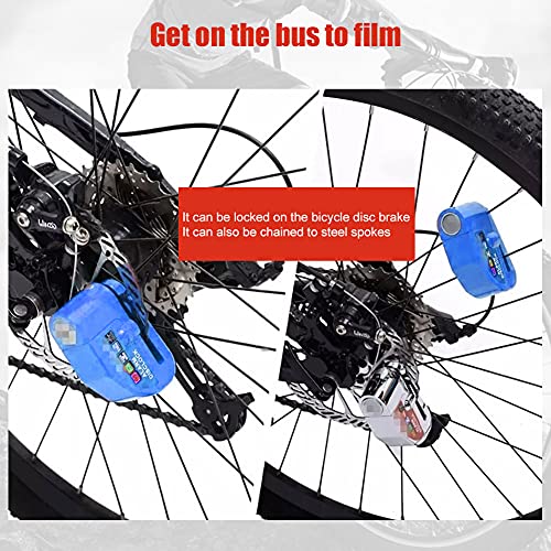 Candado para disco de freno para moto con alarma de 110 dB, impermeable, portátil, con sistema de alarma con cable de 1,5 m, para moto o bicicleta, disco de freno (azul)