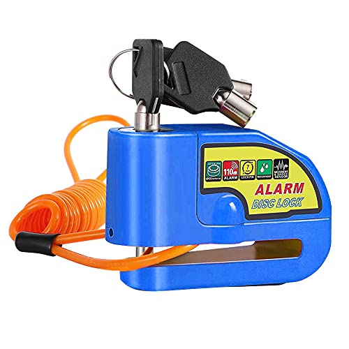 Candado para disco de freno para moto con alarma de 110 dB, impermeable, portátil, con sistema de alarma con cable de 1,5 m, para moto o bicicleta, disco de freno (azul)